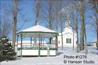 Lunenburg, VT - Gazebo and Church - Winter